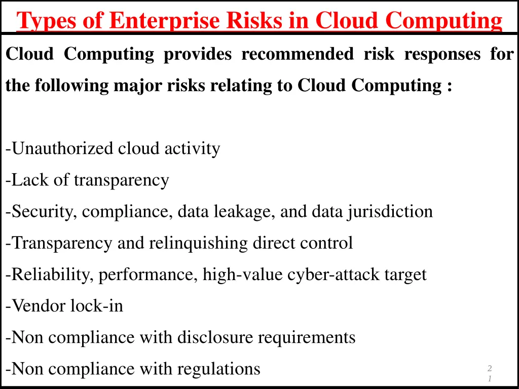 types of enterprise risks in cloud computing