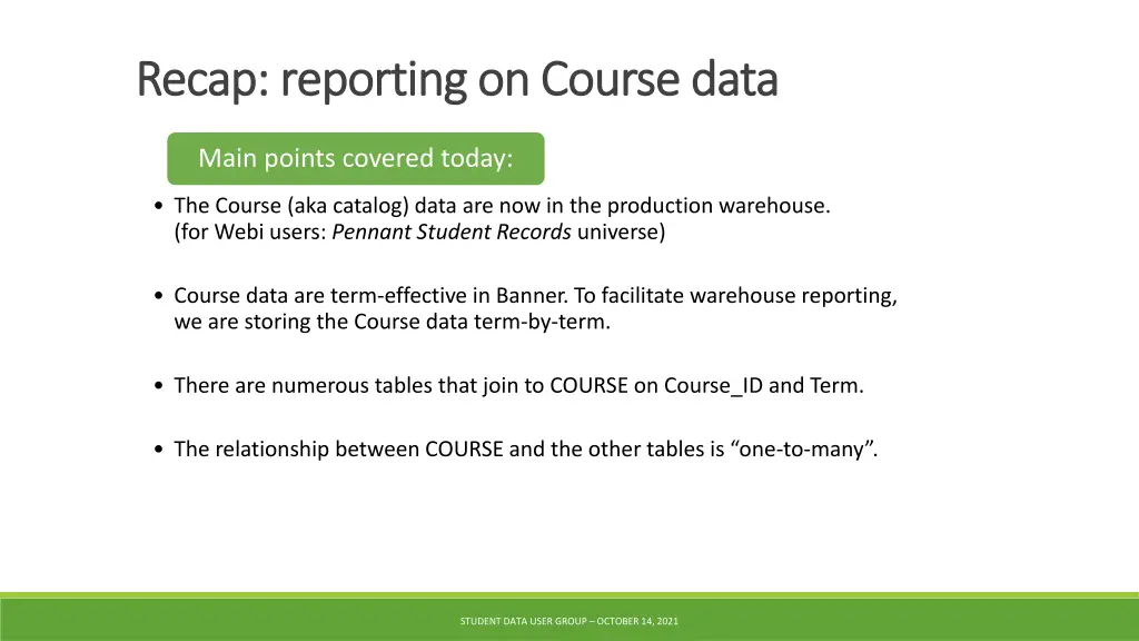 recap reporting on course data recap reporting