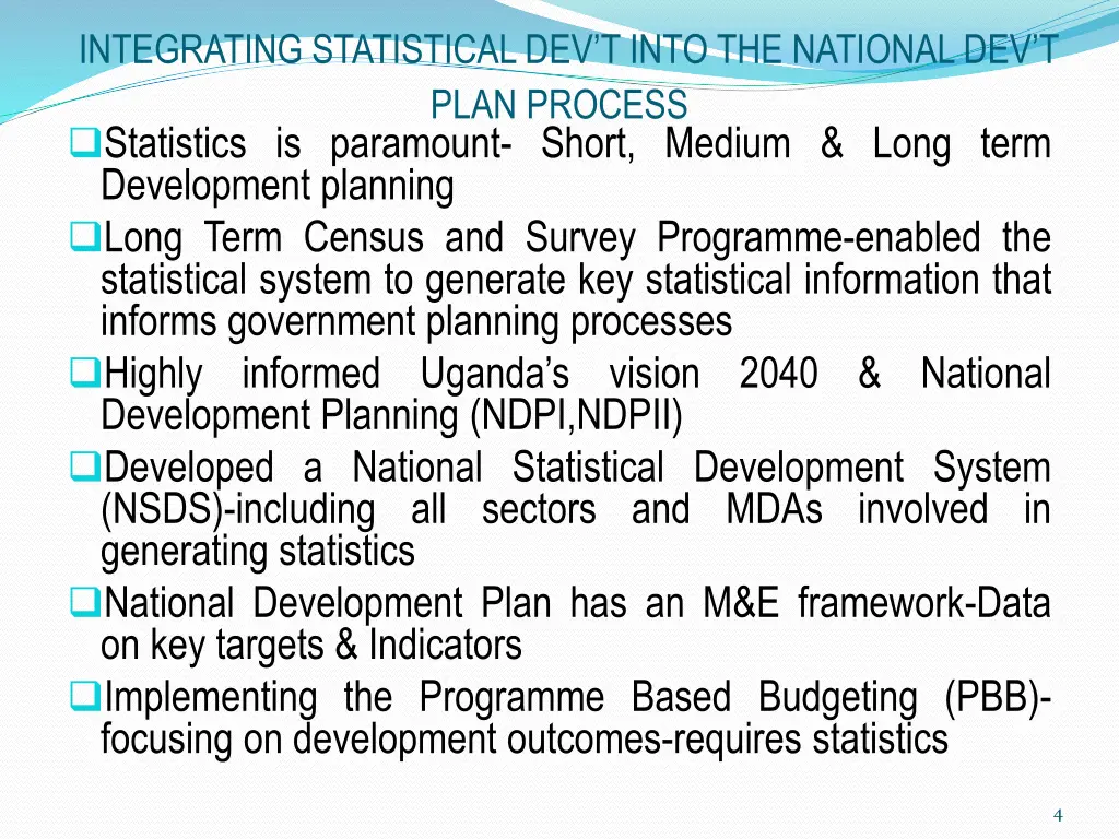 integrating statistical dev t into the national