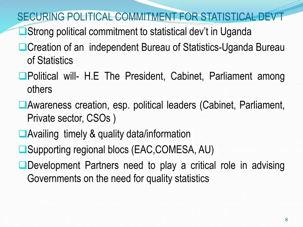securing political commitment for statistical