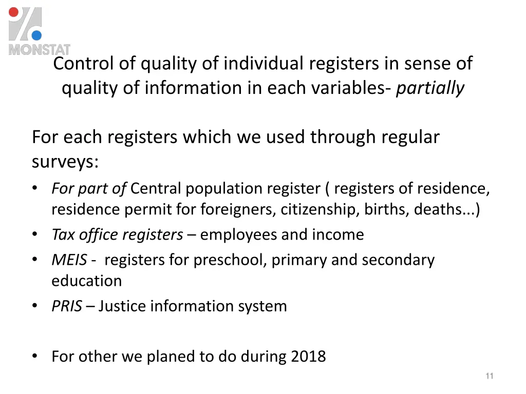 control of quality of individual registers