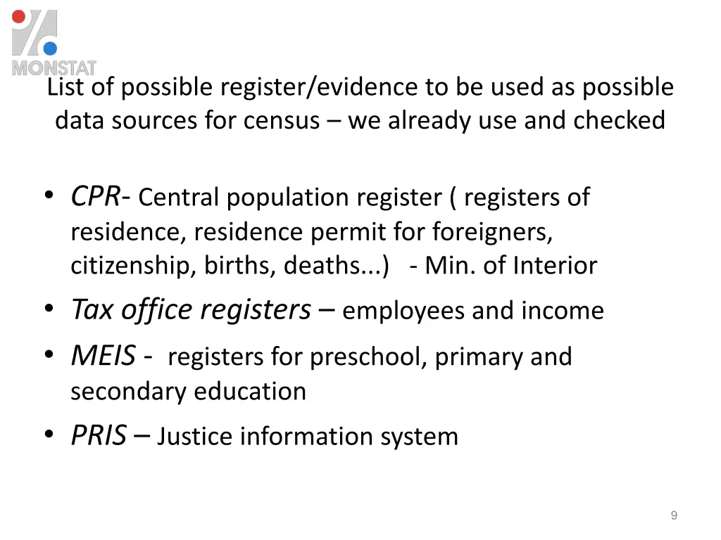 list of possible register evidence to be used