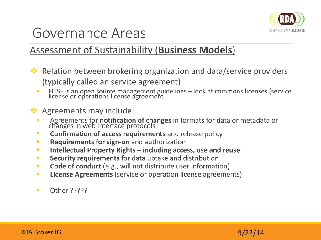 governance areas assessment of sustainability