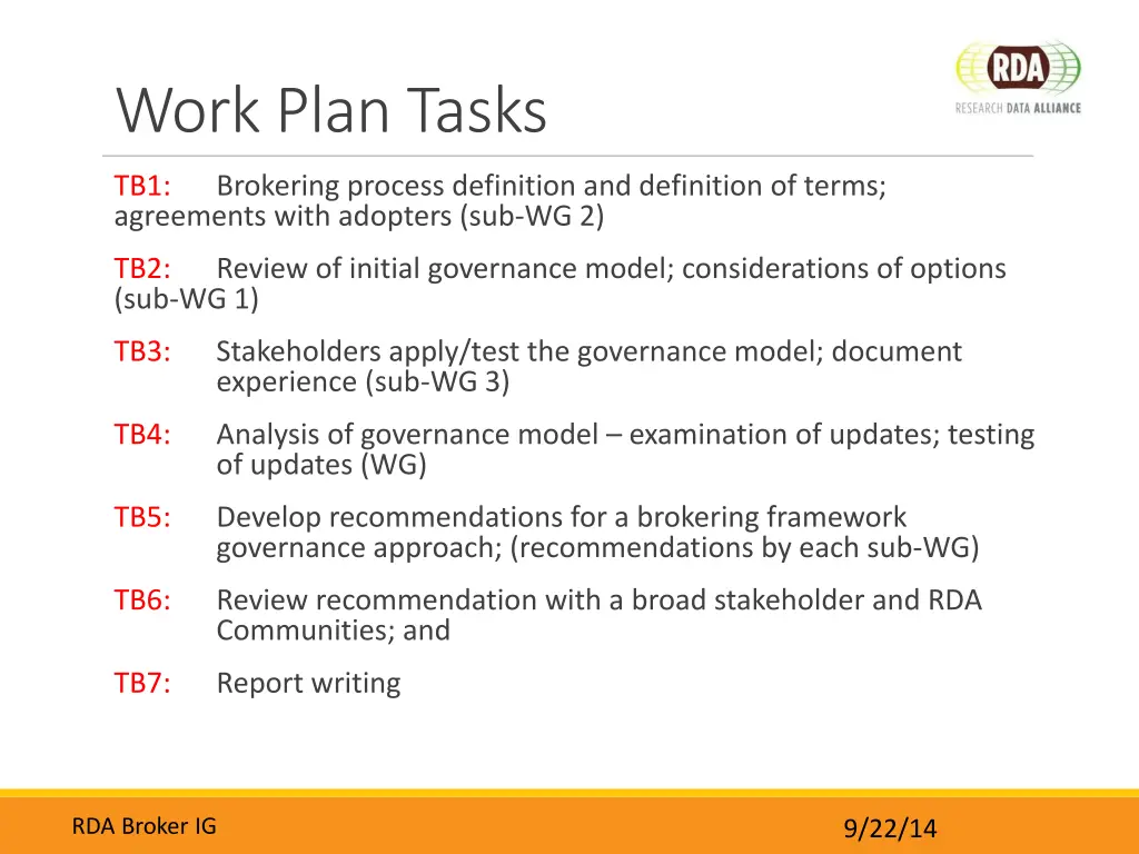 work plan tasks
