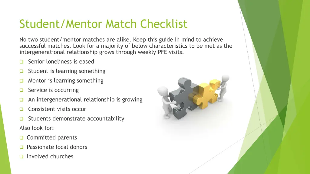 student mentor match checklist