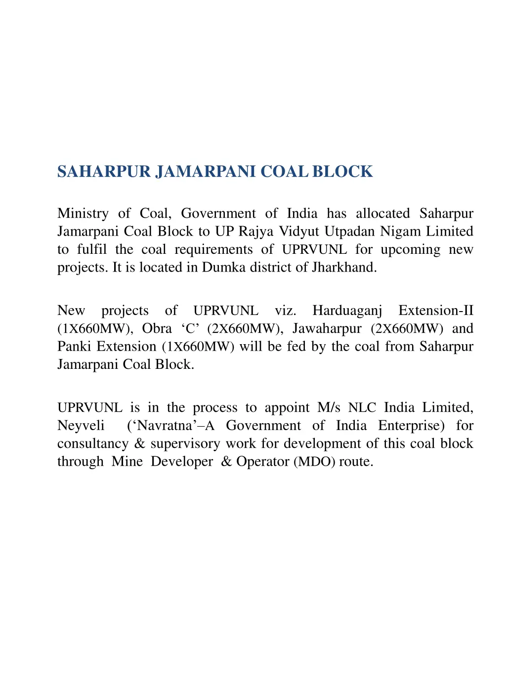 saharpur jamarpani coal block