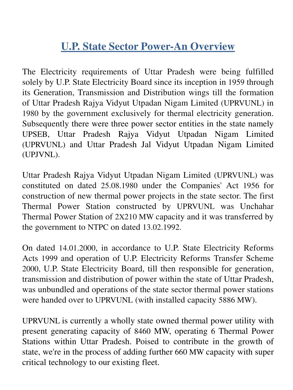 u p state sector power an overview