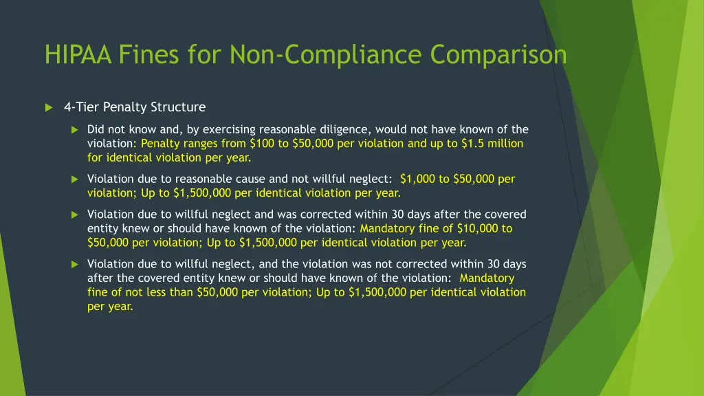 hipaa fines for non compliance comparison