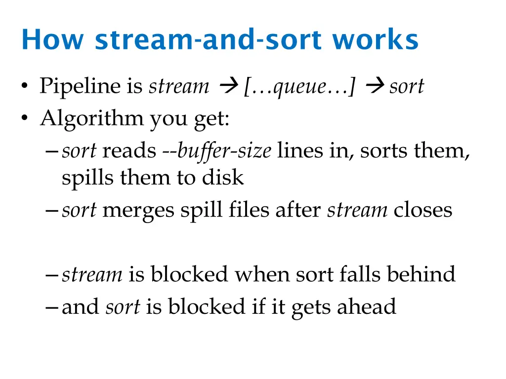 how stream and sort works