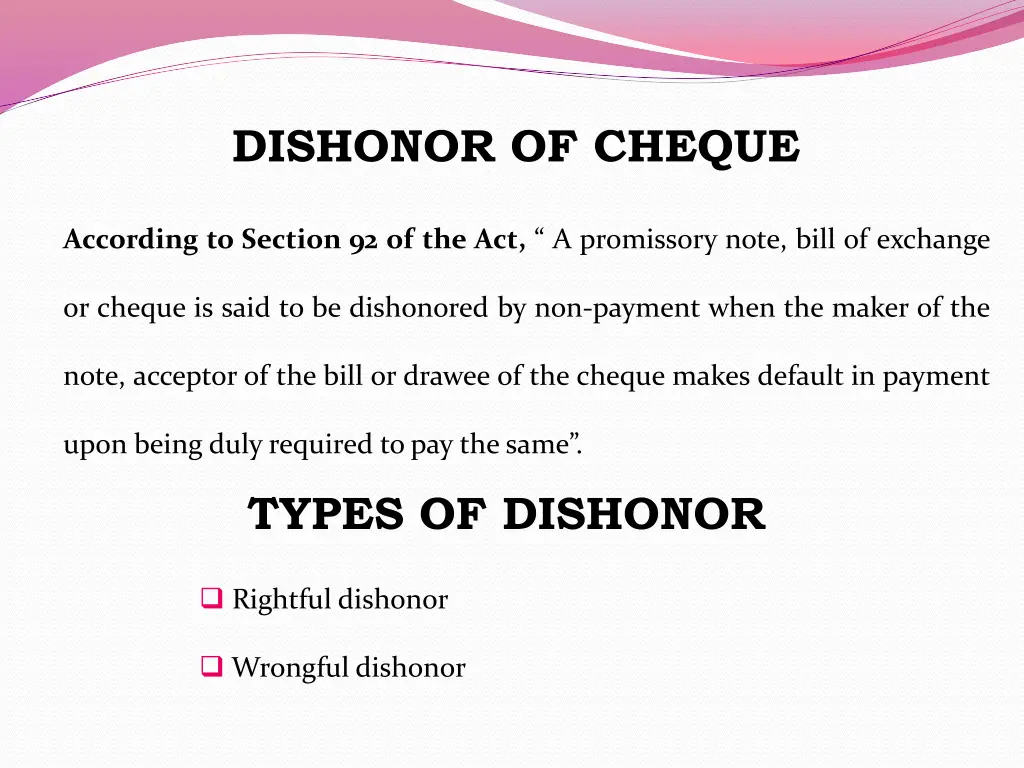 dishonor of cheque