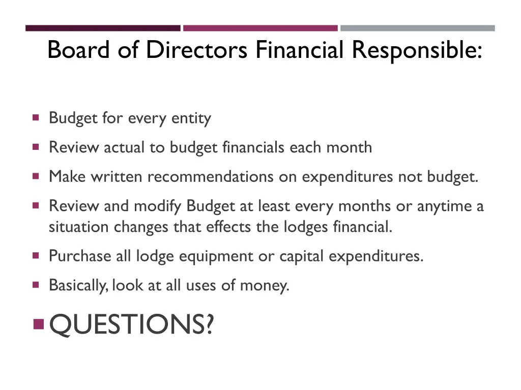 board of directors financial responsible