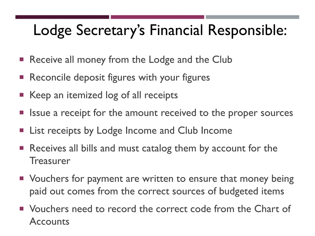 lodge secretary s financial responsible