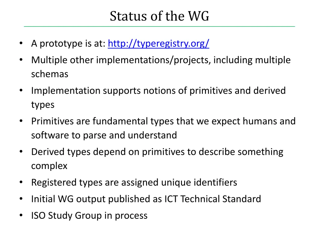 status of the wg
