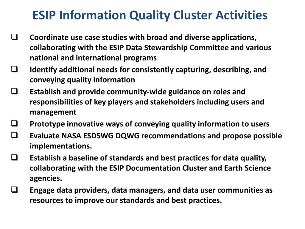 esip information quality cluster activities