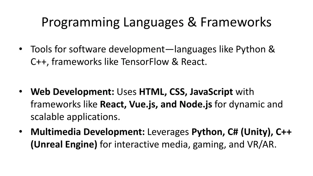 programming languages frameworks