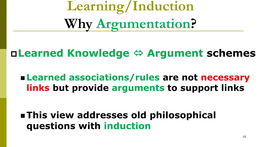 learning induction why argumentation