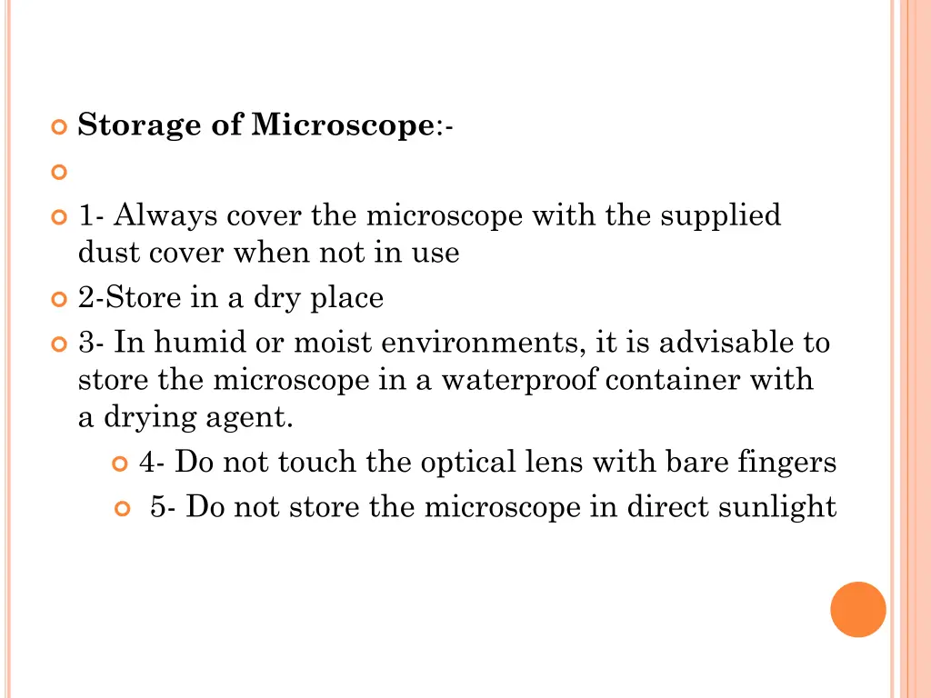 storage of microscope