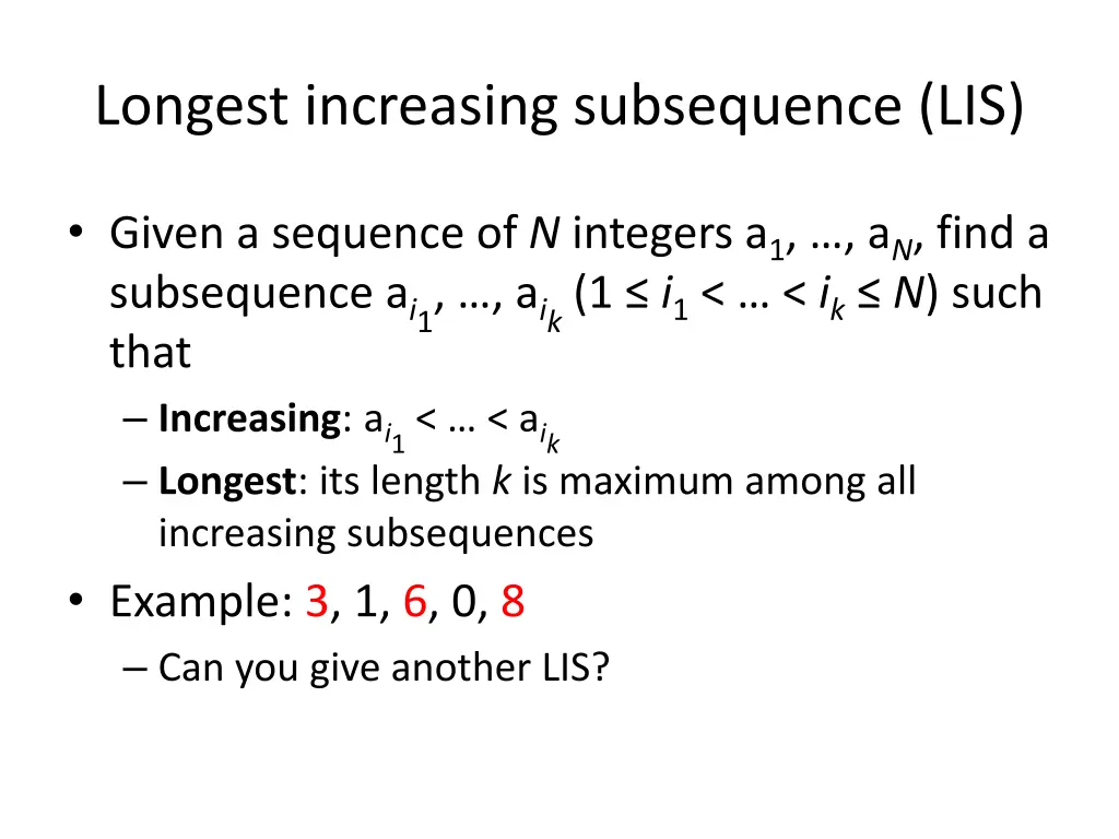 longest increasing subsequence lis