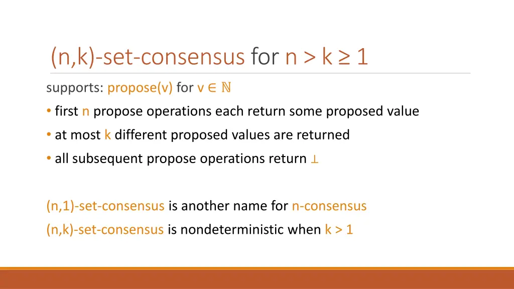 n k set consensus for n k 1