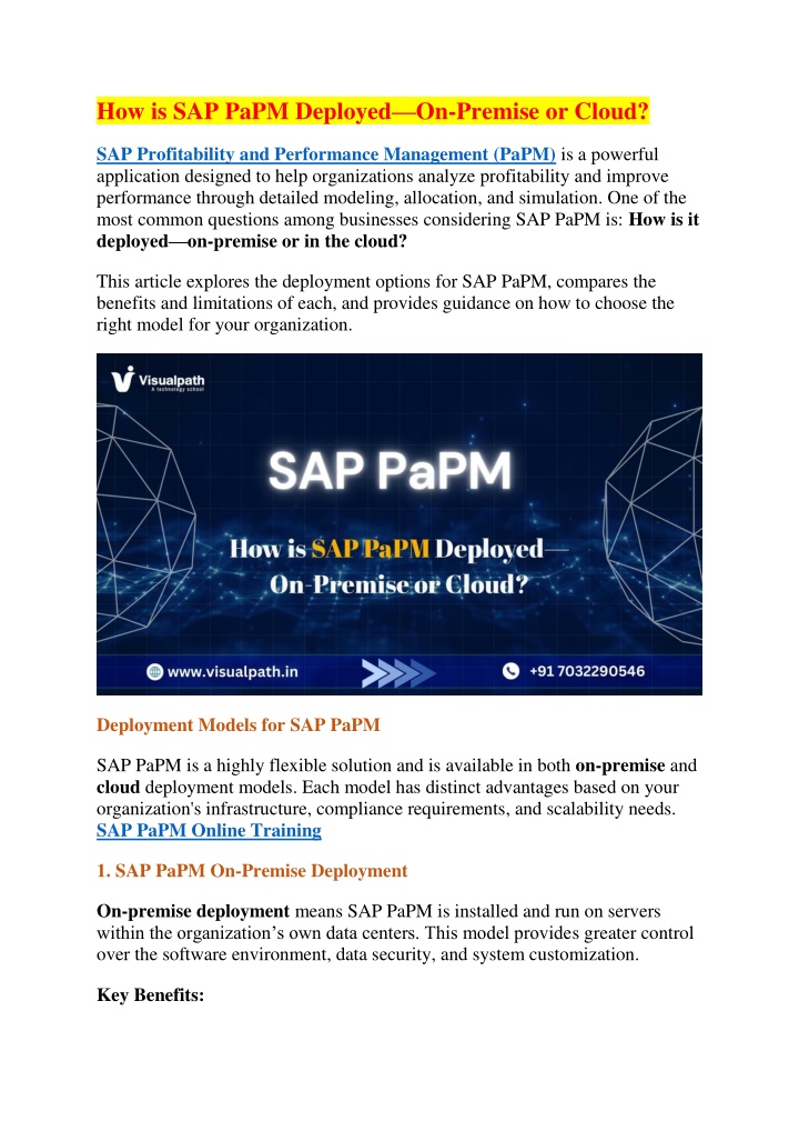 how is sap papm deployed on premise or cloud