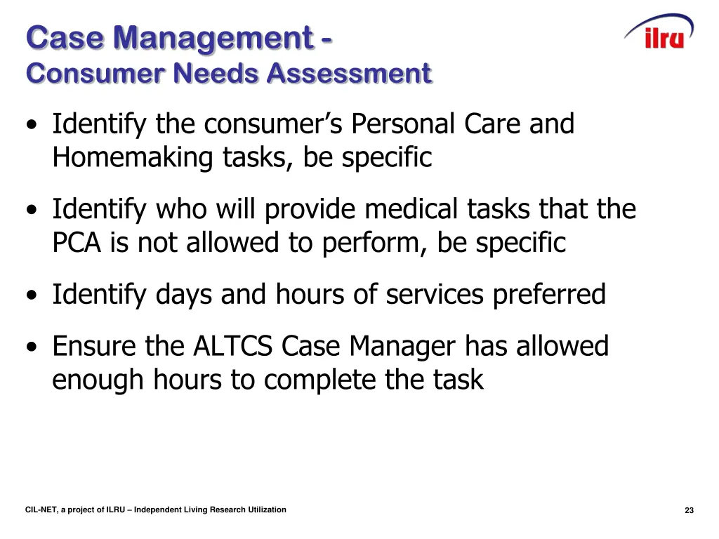 case management consumer needs assessment