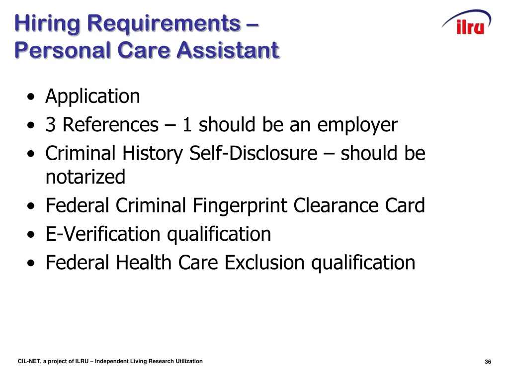 hiring requirements personal care assistant