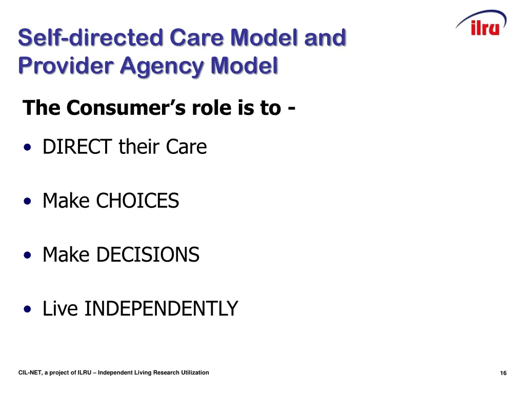 self directed care model and provider agency model