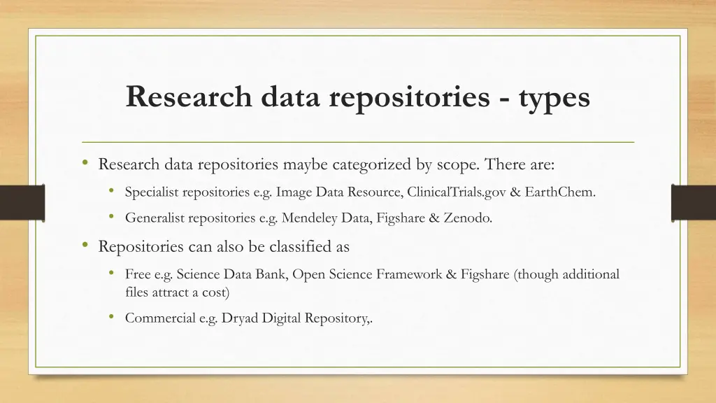 research data repositories types