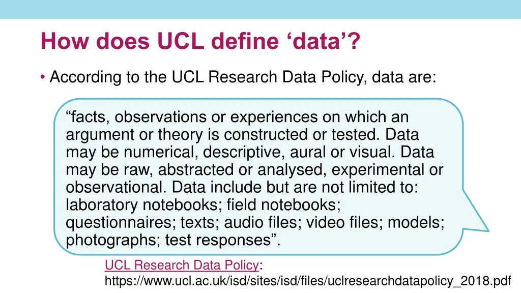 how does ucl define data