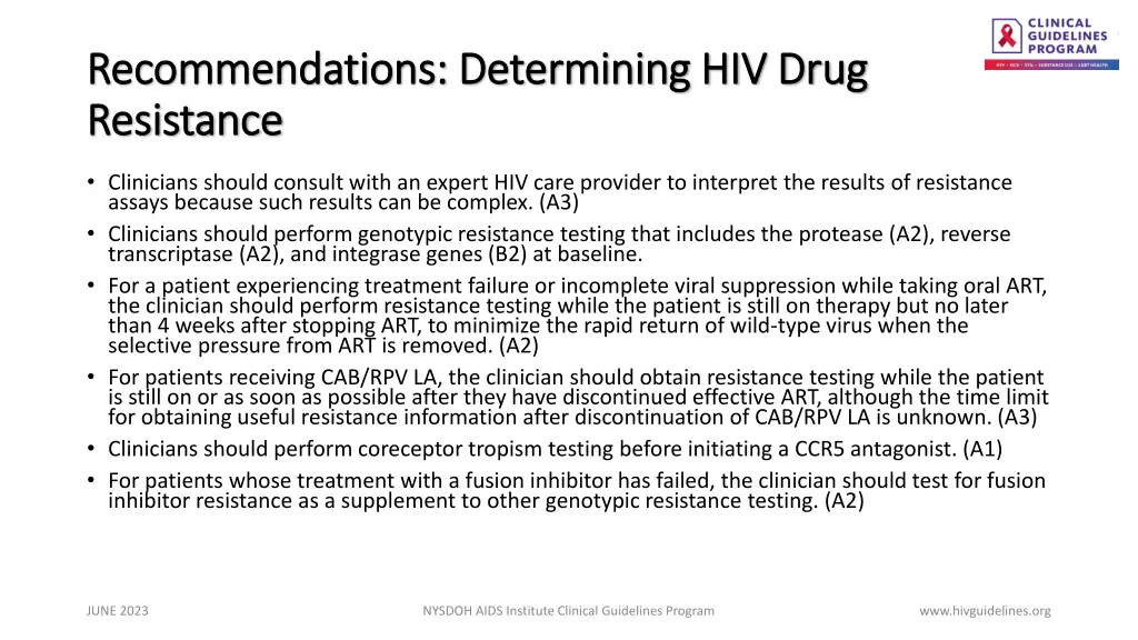 recommendations determining hiv drug