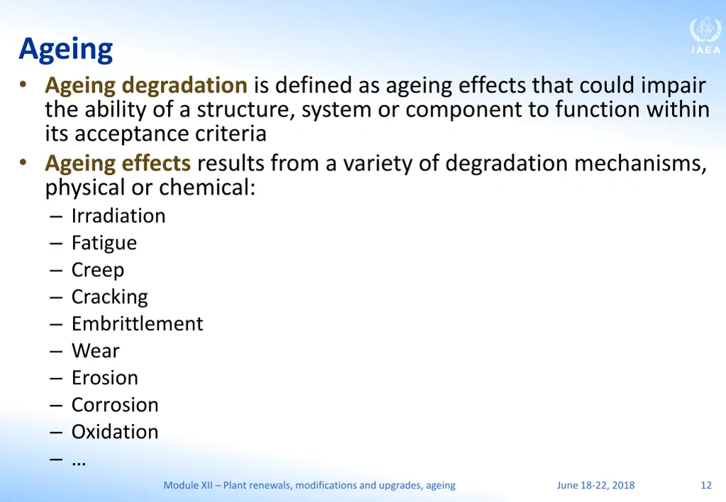 ageing ageing degradation is defined as ageing