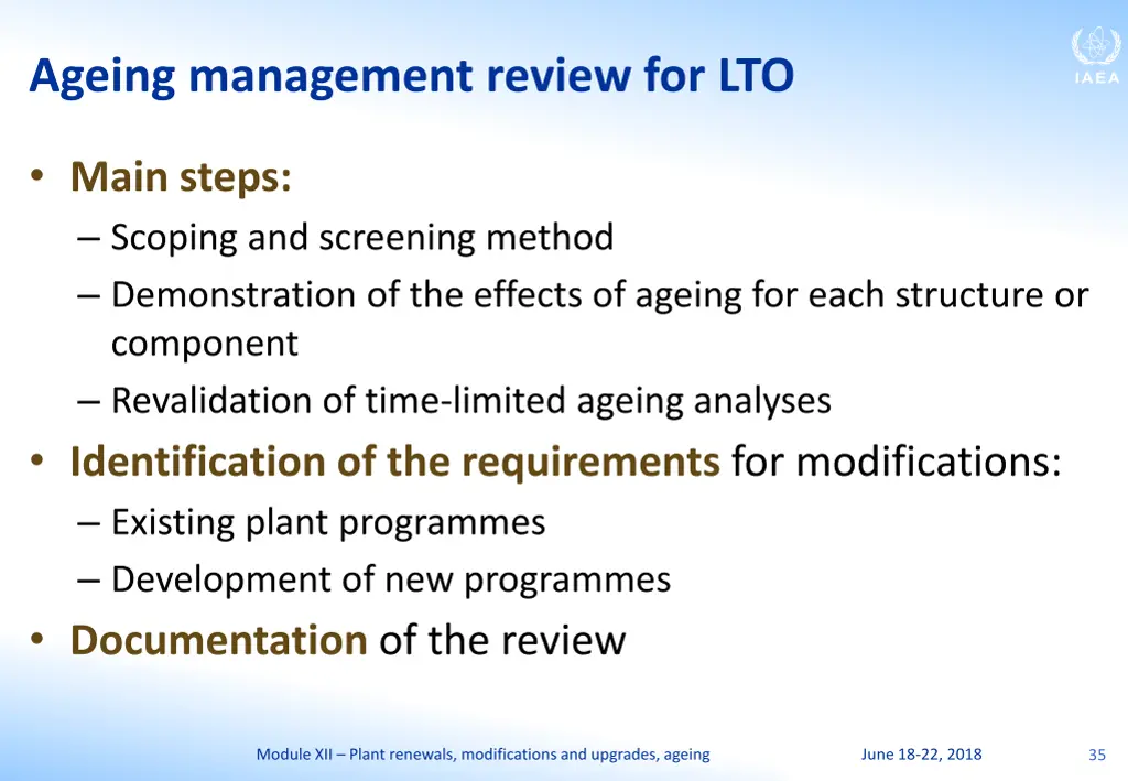 ageing management review for lto
