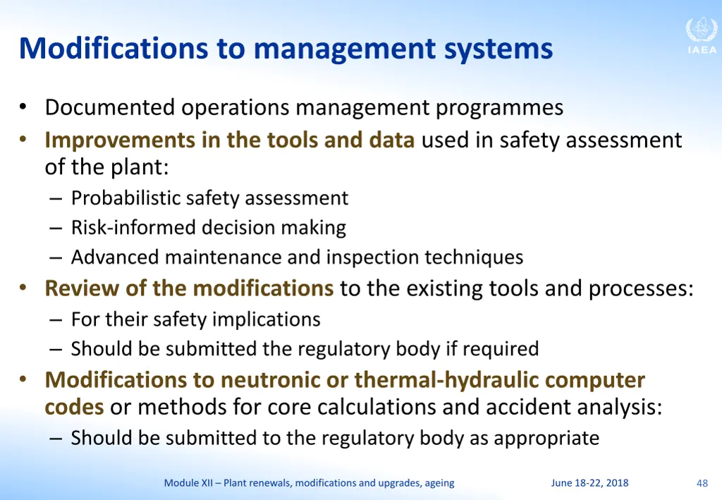 modifications to management systems