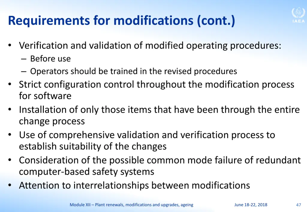 requirements for modifications cont