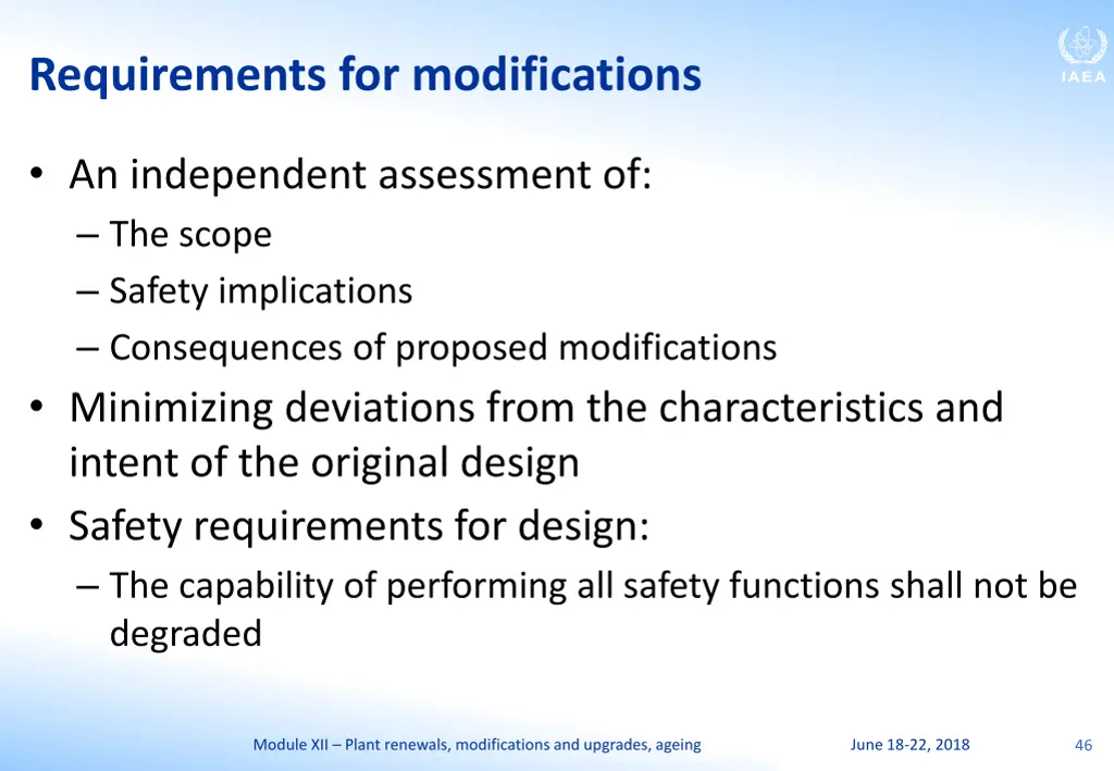 requirements for modifications