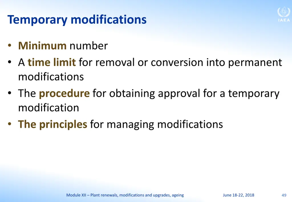 temporary modifications