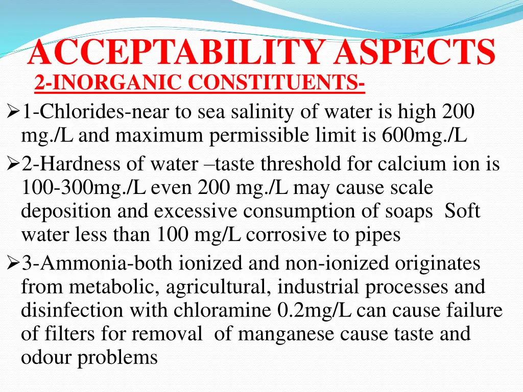 acceptability aspects 2 inorganic constituents