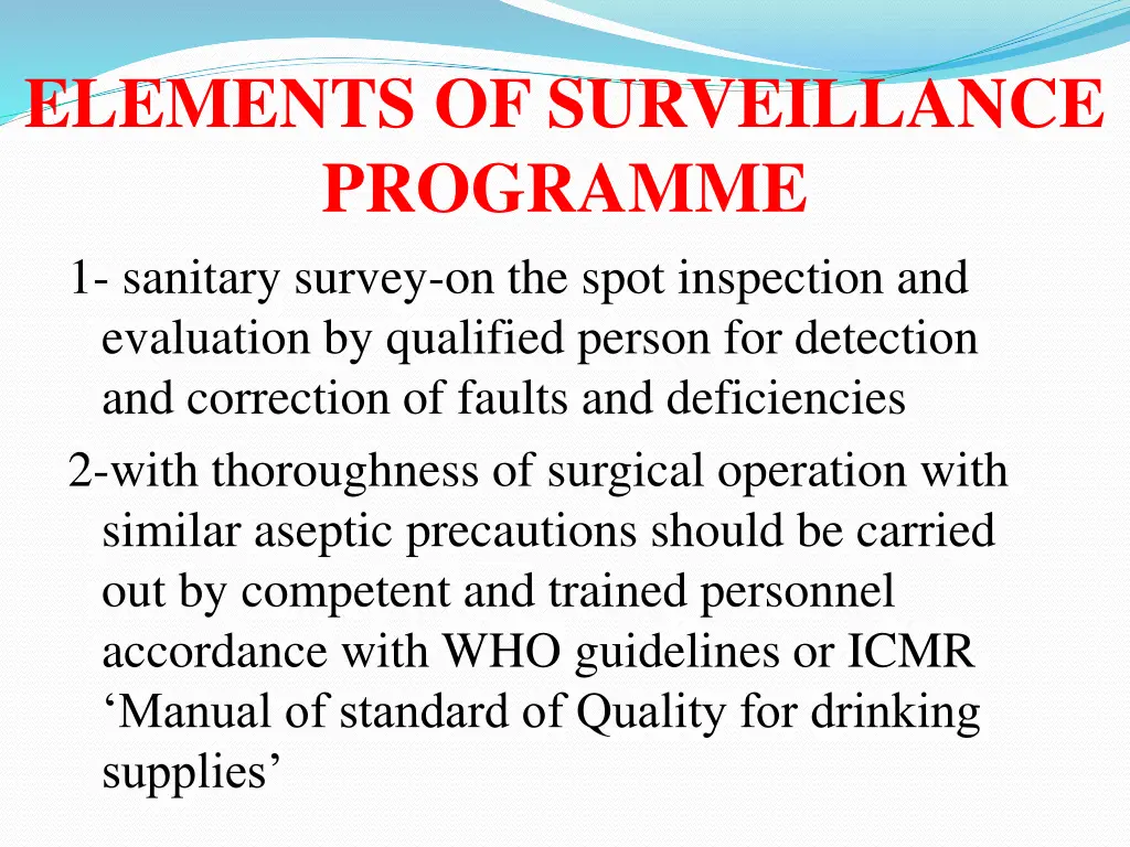 elements of surveillance programme 1 sanitary
