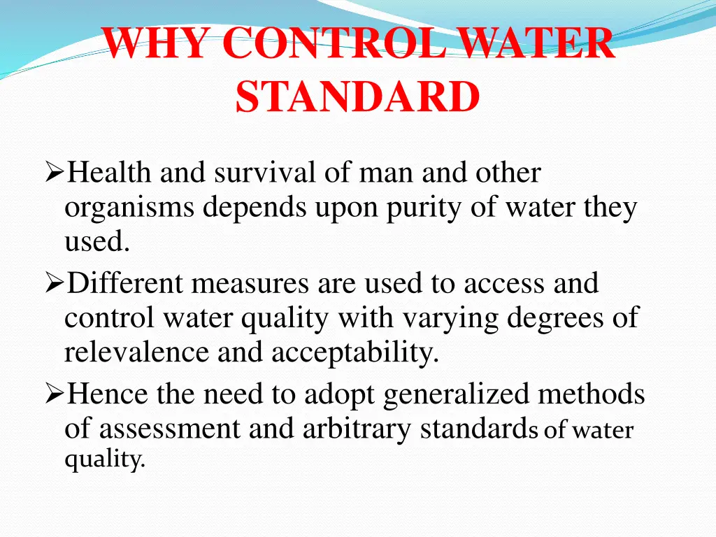 why control water standard