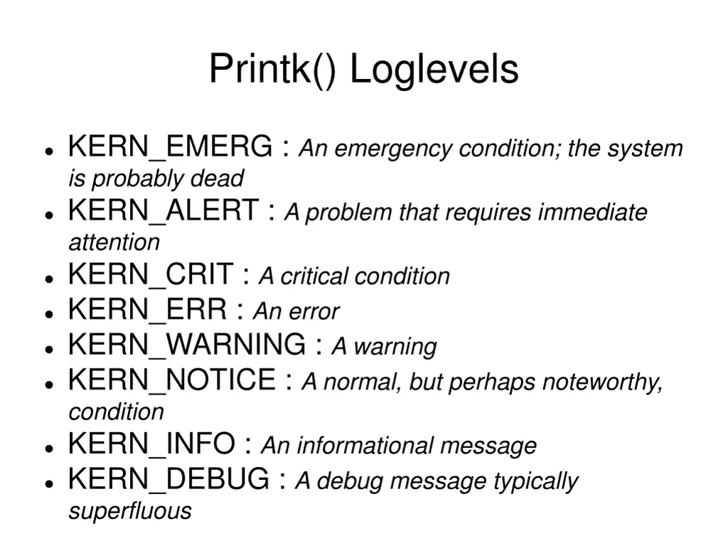 printk loglevels