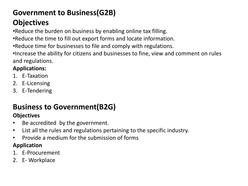 government to business g2b objectives reduce