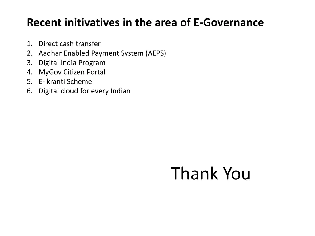 recent initivatives in the area of e governance
