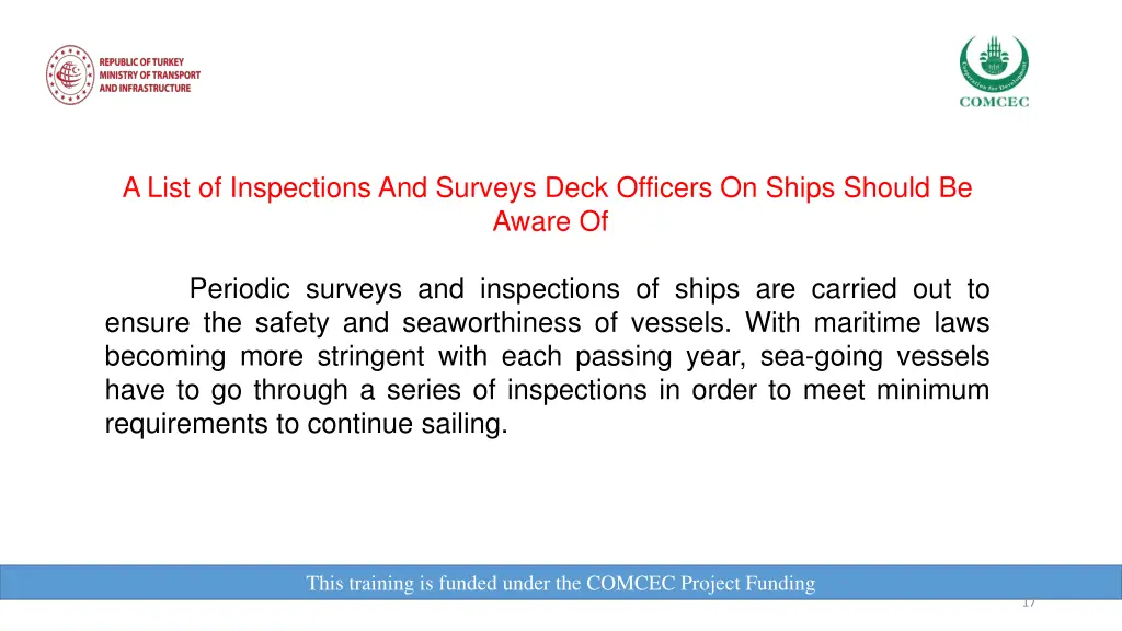 a list of inspections and surveys deck officers