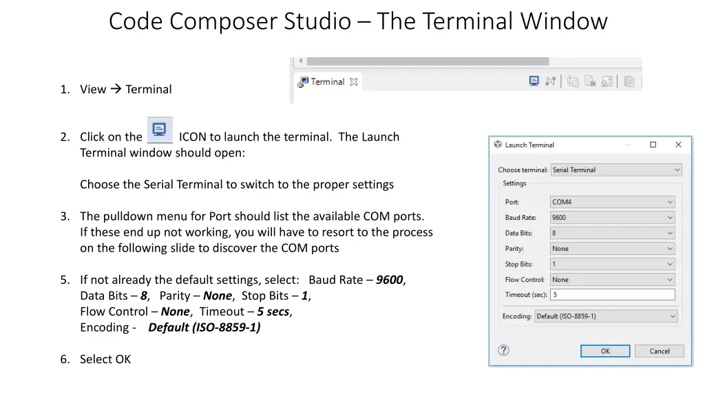code composer studio the terminal window