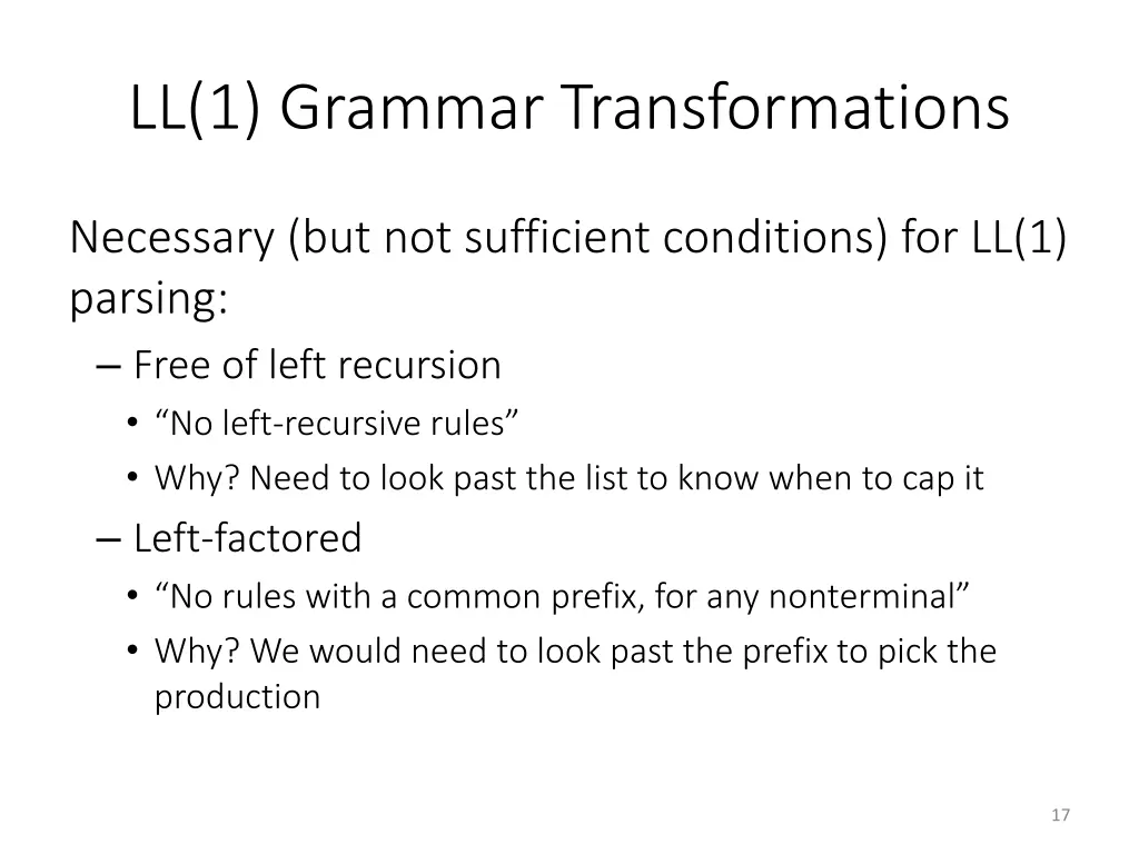 ll 1 grammar transformations