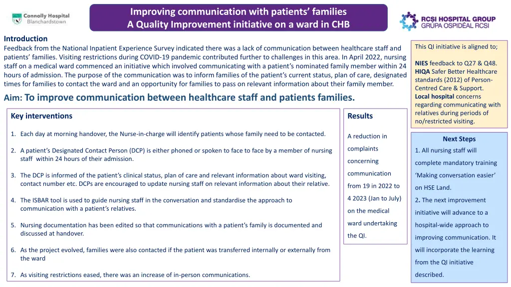 improving communication with patients families