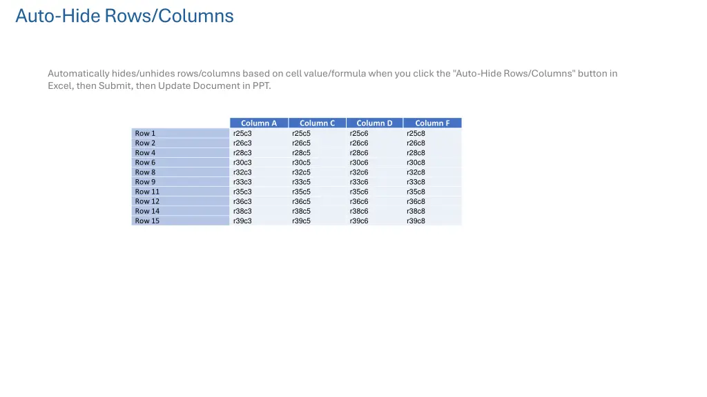 auto hide rows columns