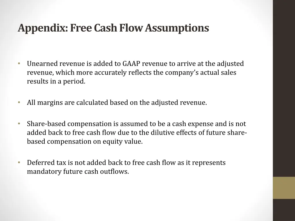 appendix free cash flow assumptions