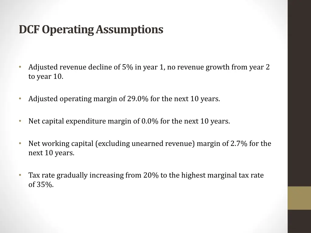 dcf operating assumptions