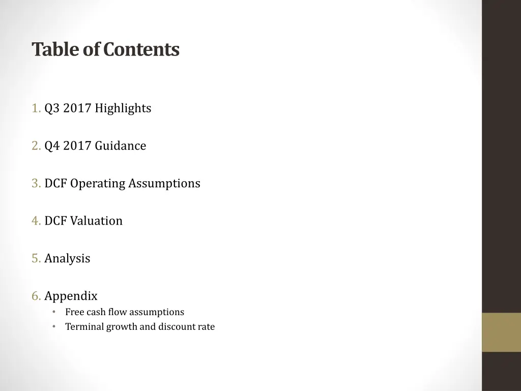 table of contents